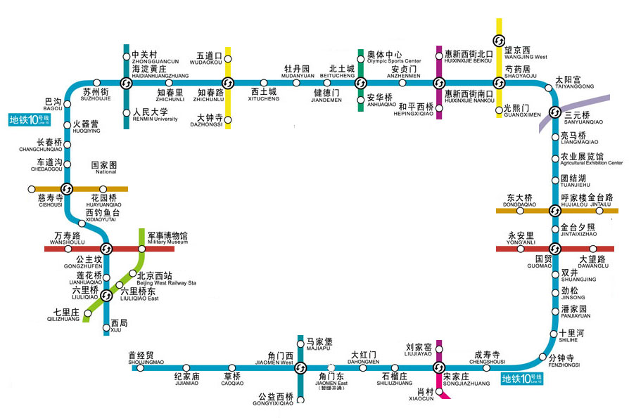 北京地铁十号线线路图与时刻表